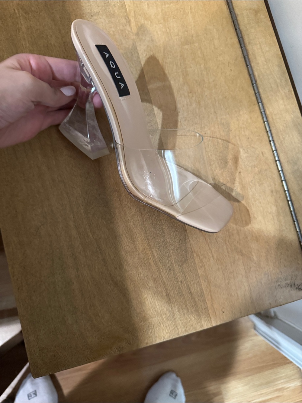 Aqua Nude Clear Strap Block Heel Mule